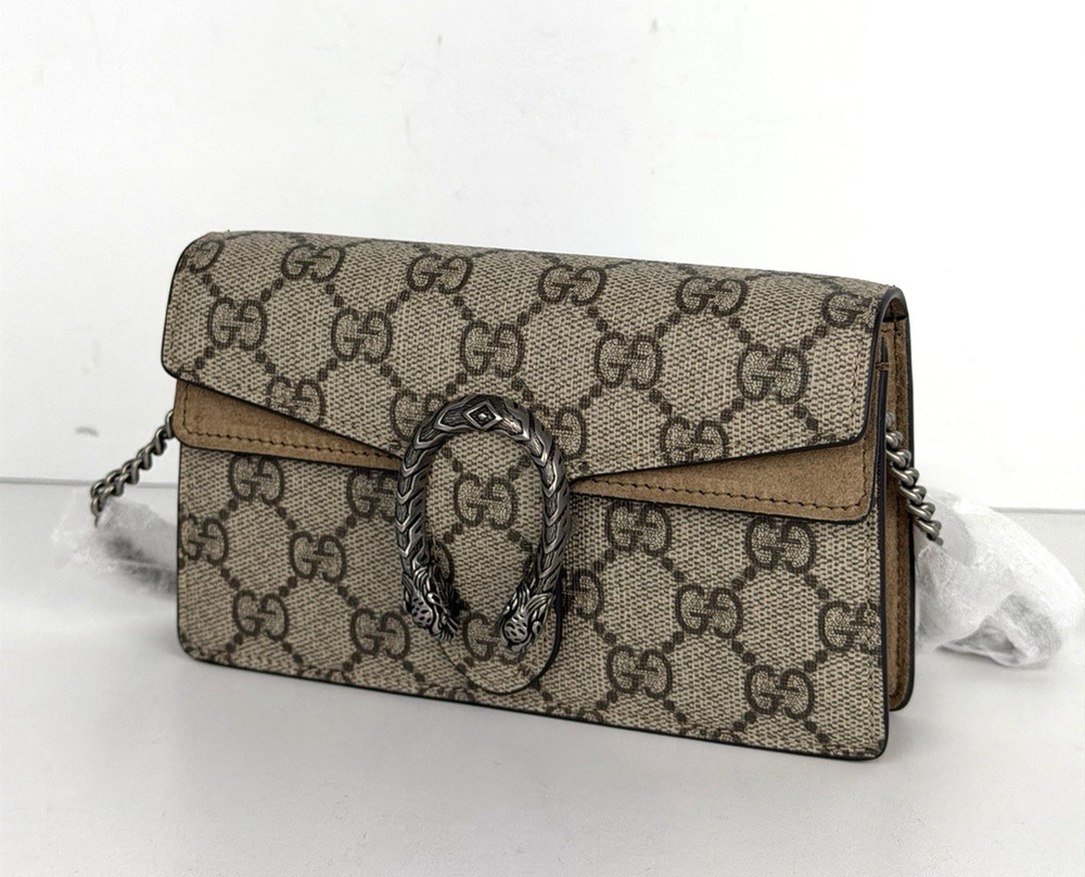 Gucci Dionysus Bag Super Mini in Brown GG Supreme Monogram Coated Canvas S-13